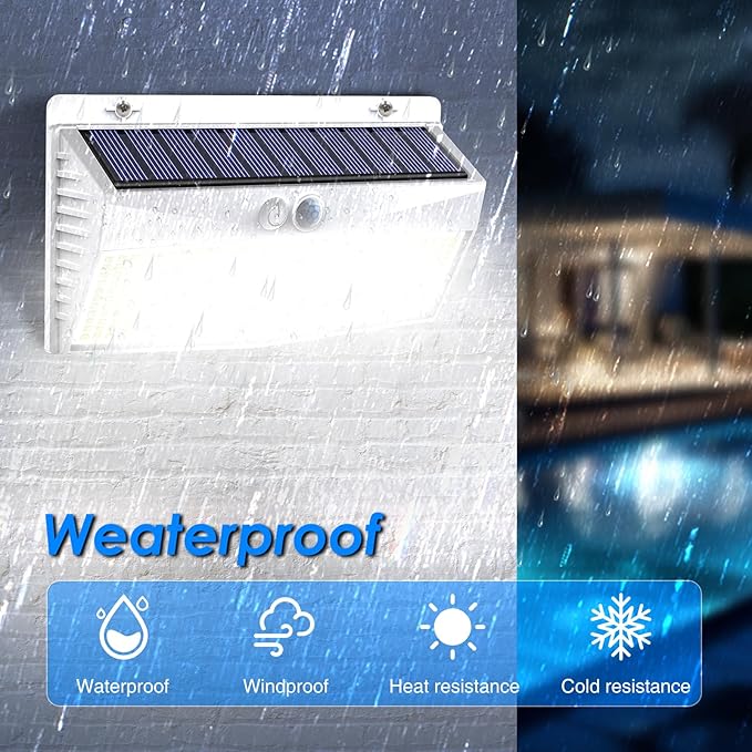 2 Pack 368 LED Solar Motion Sensor Lights Outdoor, Solar Fence Lights with 3 Lighting Modes, Solar Powered Security Lights Waterproof for Outside Yard Wall Garden Backyard Step Garage, White