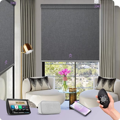 Graywind Motorized Shades 100% Blackout Work with Alexa Google WiFi Smart Hardwired Window Shade Remote Control Thermal Insulated Electric Blinds, Customized Size (Dark Gray)