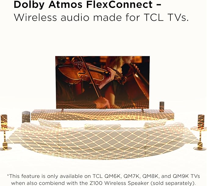 TCL Z100 Wireless Immersive 3D Home Theater Subwoofer QM6K, QM7K, QM8K, QM9K & X11L | Dolby Atmos Deep-Bass, Room-Filling Sound | Flexible Placement & Modern Design | Latest Model