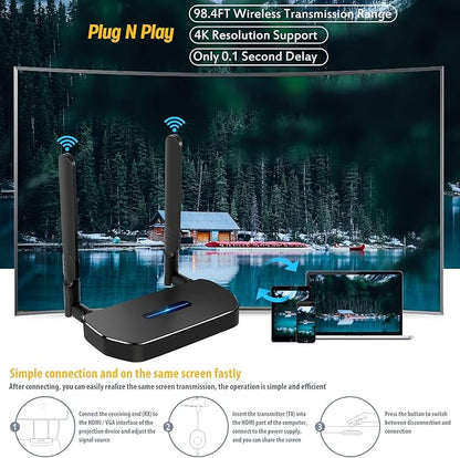 Wireless Hdmi Transmitter and Receiver 4k. One Receiver and Four Transmitter,Switch at Will,165FT/50M VGA Dual Screen Casting Video Audio from PC/Laptop/Netfix/TikTok to Monitor,Projector Equipment