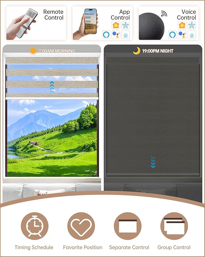 Kincmo Motorized Blinds with Remote, Motorized Zebra Shades Work with Apple Homekit,Alexa,Google Home, Customized Electric Blinds with Remote,App,Voice Control (60% Blackout Monet Stone)