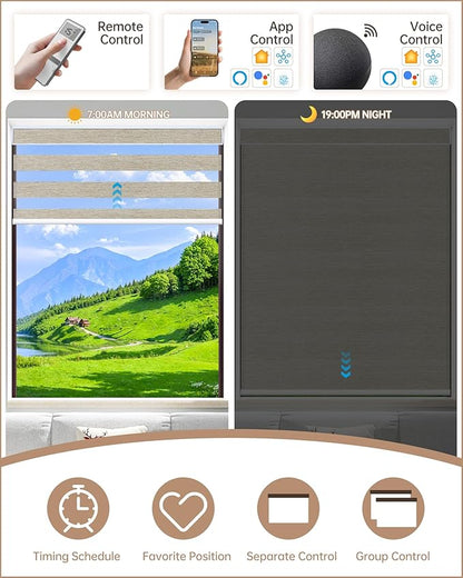 Kincmo Motorized Blinds with Remote, Motorized Zebra Shades Work with Apple Homekit,Alexa,Google Home, Customized Electric Blinds with Remote,App,Voice Control (60% Blackout Monet Stone)