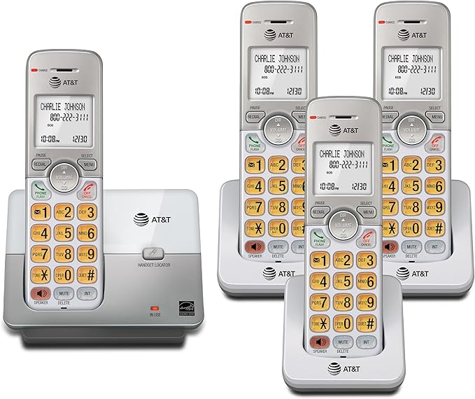 AT&T EL51403 DECT 6.0 4-Handset Cordless Phone with Simulated Full-Duplex Speakerphone, Backlit LCD Display & Lighted Keypad, Caller ID/Call Waiting, Intercom, ECO Mode