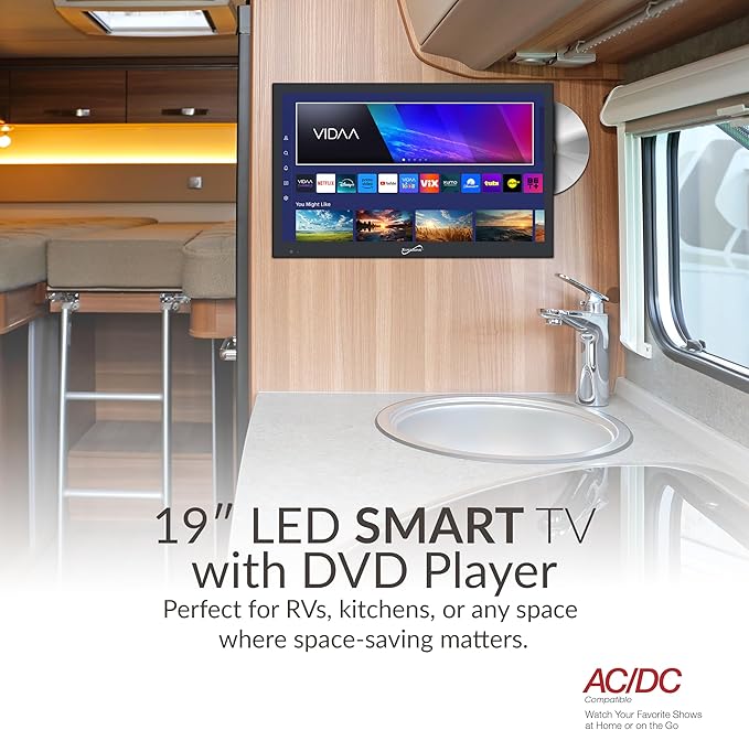 Supersonic SC-1926DVD 19-inch LED Smart HDTV w/DVD Player, 3X HDMI, 1080p, WiFi, USB, AC/DC Compatible for Home, Kitchen, or RV Camper, DC Car Cord Included (SC-1926SDVD –19” Smart TV/DVD Combo)