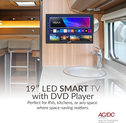 Supersonic SC-1926DVD 19-inch LED Smart HDTV w/DVD Player, 3X HDMI, 1080p, WiFi, USB, AC/DC Compatible for Home, Kitchen, or RV Camper, DC Car Cord Included (SC-1926SDVD –19” Smart TV/DVD Combo)