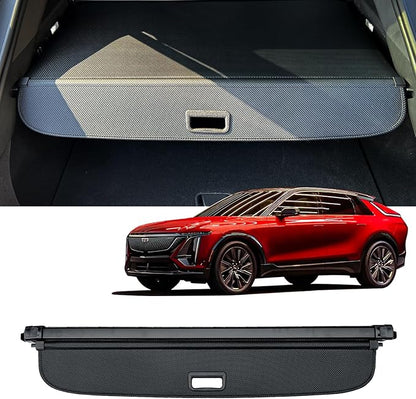 AUXKO Retractable Cargo Cover for 2025 2024 2023 Cadillac Lyriq, Carbon Fiber Trunk Cover Luggage Security Shade Cover Shielding Shade Anti-Peeping Luggage Privacy Screen with 4PCS Headrest Hooks