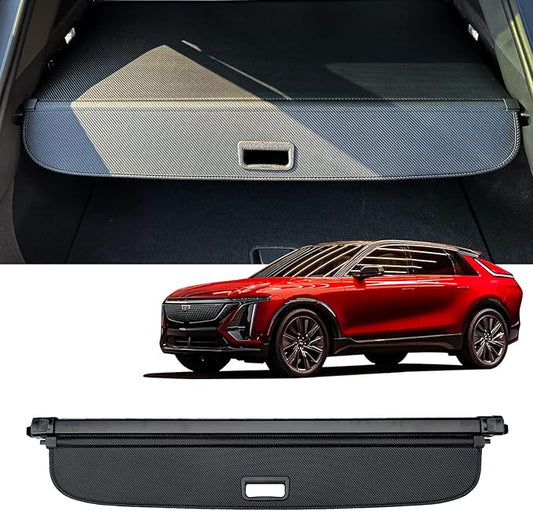 AUXKO Retractable Cargo Cover for 2025 2024 2023 Cadillac Lyriq, Carbon Fiber Trunk Cover Luggage Security Shade Cover Shielding Shade Anti-Peeping Luggage Privacy Screen with 4PCS Headrest Hooks