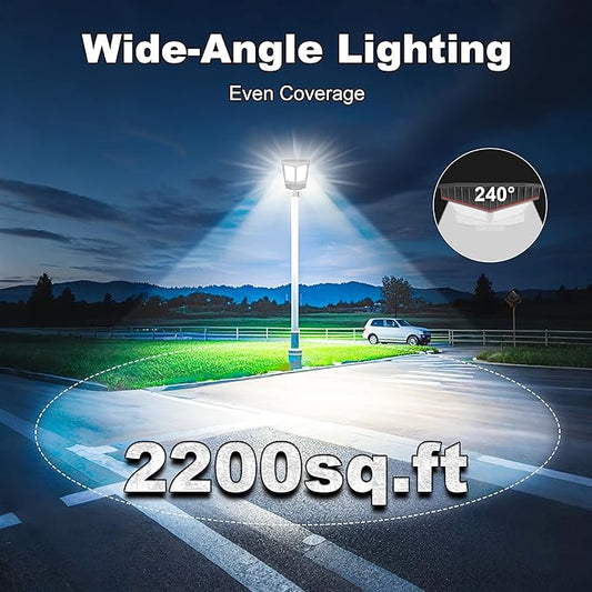 Solar Street Light with Pole, Solar Street Lights Outdoor Waterproof Dusk to Dawn 7000K LED Security Flood Light with Motion Sensor and Remote Control for Pathway, Entryway & Yard
