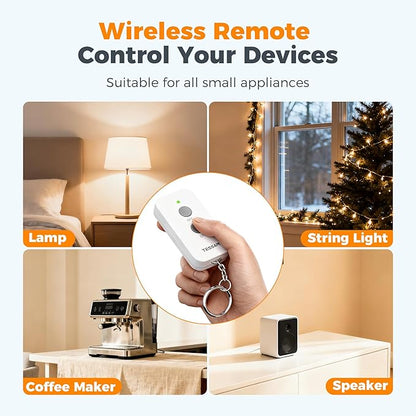 Remote Control Outlet, TESSAN Wireless Light Switch, Electrical Remote Outlet with ON/Off Switch for Indoor String Lights, Lamps, Fan, Small Appliances, 1250W 100ft RF Range
