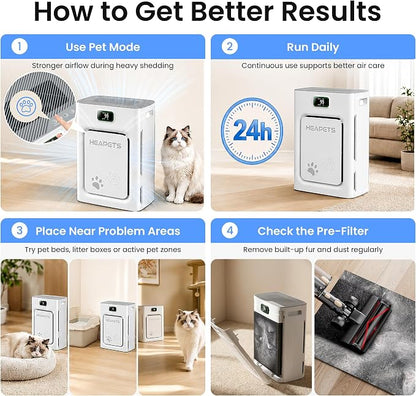 Pet Air Purifier for Home 2500 Sq Ft, H13 HEPA Double-Sided Filter with Washable Pre-filter,APP Control,for Pet Hair Dander Odor Allergies Smoke Dust,PM2.5 Air Quality Monitor,Auto Mode,P358 Cat Perch