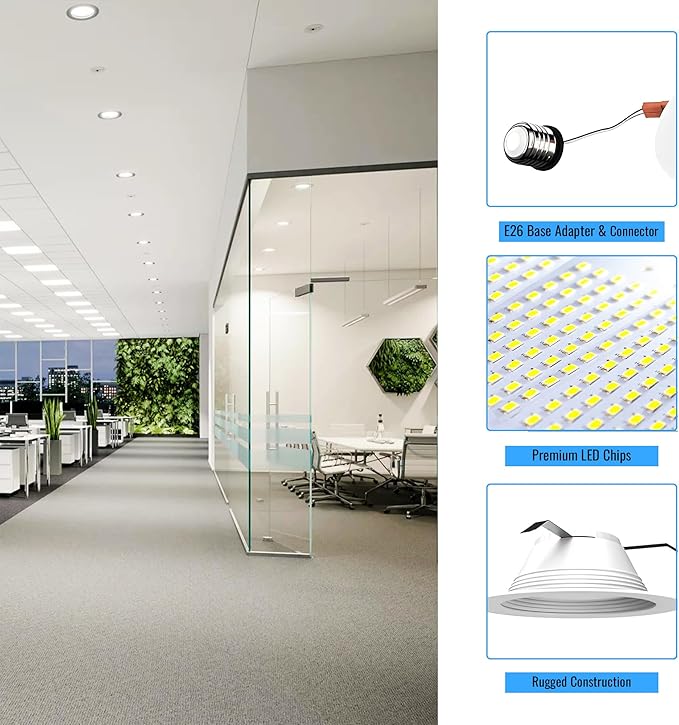 LEDMyplace Recessed Lighting - 10W Round Dimmable LED Can Lights, 650 Lumens, 5000K Daylight - Baffle Trim Recessed Downlight, Energy-Efficient LED Fixture for Home, Office, and Kitchen (1-Pack)
