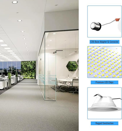 LEDMyplace Recessed Lighting - 10W Round Dimmable LED Can Lights, 650 Lumens, 4000K Cool White - Baffle Trim Recessed Downlight, Energy-Efficient LED Fixture for Home, Office, and Bedrooms (4-Pack)
