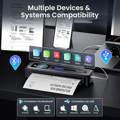 Phomemo M832D Touchscreen Portable Printer Inkless Thermal Wireless Travel | 8.5 x 11 & A4 Size, 300DPI, Bluetooth Small Mobile Compact Printer for Phone/Laptop/Tablet, for Home/Car/School/Office, Black