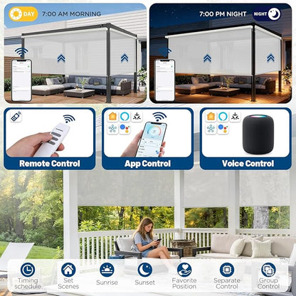 Motorized Outdoor Shades, Custom Patio Roller Blinds with Remote, Smart Exterior Sun Shades Compatible with Alexa, HomeKit, Google Home (3% Openness Sliver)