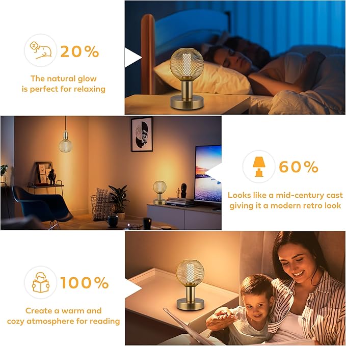 Decorative LED Light Bulb, Golden Metal Mesh Cover, E26 Medium Base, LED Lights for Bedroom Floor Lamp, Ceiling Light Fixture & Table Lamp, 3.5W Dimmable, 2200K Very Warm White Glow Bulbs