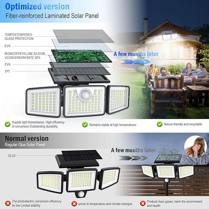 daphino 2500LM Solar Lights Outdoor with Motion Sensor,3 Head 270° Wide Angle Street Area Lights,IP65 Waterproof Security Lighting with 3 Modes(Remote,3 Pcs)