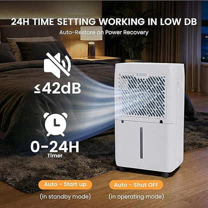50Pints Dehumidifier with Drain Hose, 3,500 Sq.Ft Dehumidifier for Basement, 4.5L/1.19 Gallon Tank, Energy Star Cert. 41dB, Airflow Swing, Humidity Remover for Home, Bedroom & Bathroom