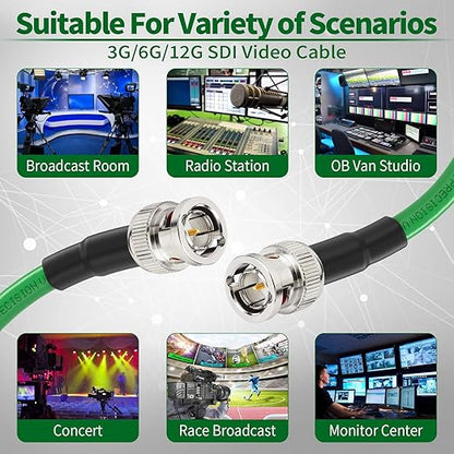 Superbat 3G 6G SDI Cable 50ft 75ohm BNC SDI Video Cable Belden 1694A Green Supports 6G-SDI 3G-SDI HD-SDI 4K/8K Video Security Camera Converter,Precision SDI Camera Wire