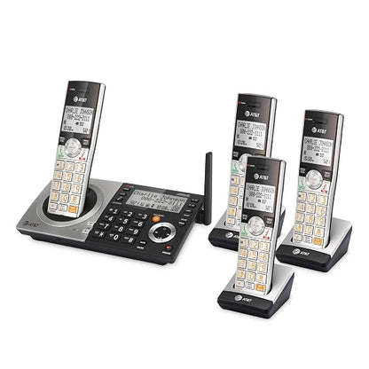 AT&T CL83407 DECT 6.0 4-Handset Cordless Phone with Dual Keypad Base, Smart Call Blocker, Caller ID Announcer, Answering Machine, Intercom & Long Range - Silver/Black