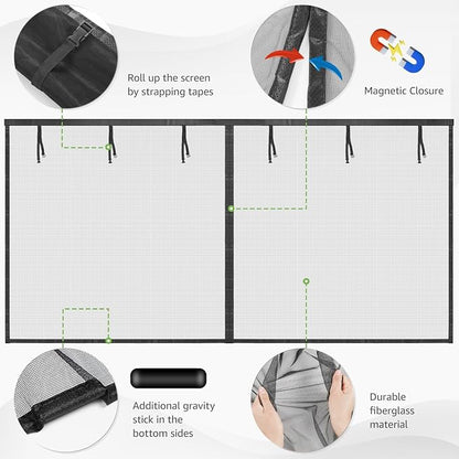 Garage Door Screen for 1 Car, 2 Car Garage, Magnetic Closure Heavy Duty Weighted Bottom Fiberglass Mesh Keep Annoying Animal Out (Black, 16 ft x 10 ft)