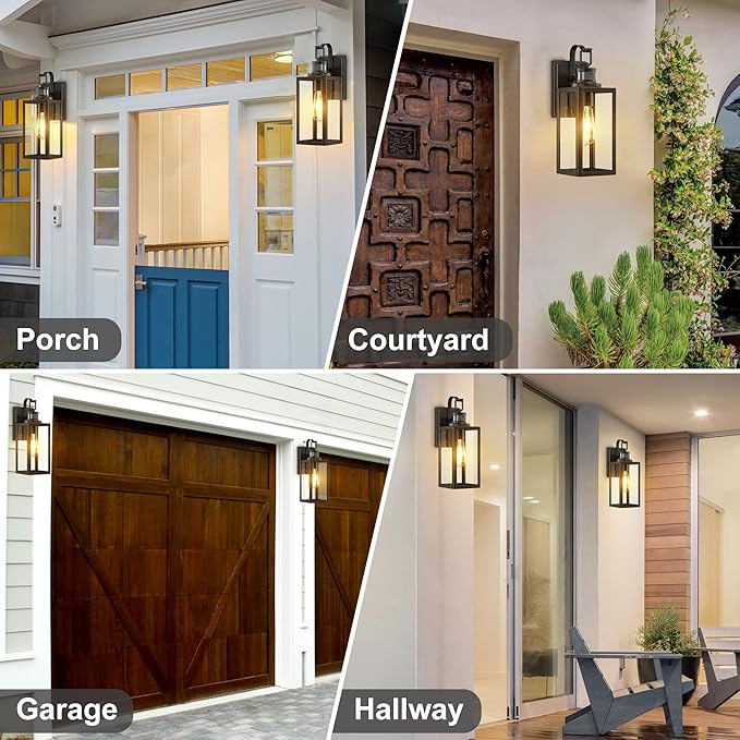 Pia Ricco Motion Sensor Outdoor Wall Lantern, Dusk to Dawn Lighting Sconce, Modern Matte Black Exterior Light Fixture, Waterproof Mount Porch Lights with Clear Glass for Garage, ETL Listed