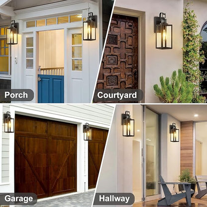 Pia Ricco Motion Sensor Outdoor Wall Lantern, Dusk to Dawn Lighting Sconce, Modern Matte Black Exterior Light Fixture, Waterproof Mount Porch Lights with Clear Glass for Garage, ETL Listed