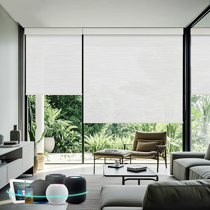 Aprilsmart Motorized Blinds with Remote,Light Filtering Motorized Roller Shades Work with Apple Homekit,Alexa,SmartThings,Google Home,Customize Blinds(Safari White-62)
