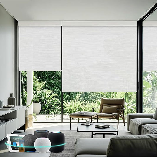 Aprilsmart Motorized Blinds with Remote,Light Filtering Motorized Roller Shades Work with Apple Homekit,Alexa,SmartThings,Google Home,Customize Blinds(Safari White-62)