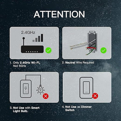 MOES 2nd Generation WiFi Smart Light Switch, Wall Switch 2.4GHz, Neutral Wire Required, Smart Life APP Remote Control, Compatible with Alexa, No Hub Required, Black 2 Gang