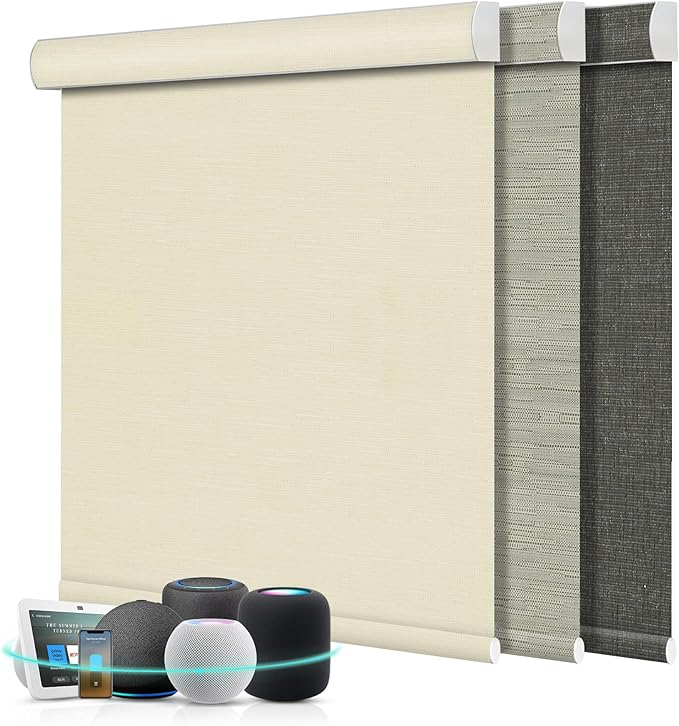 Aprilsmart Motorized Blinds with Remote,Compatible with Apple HomeKit Alexa Google Home- Voice and app Control,Motorized Roller Shades 100% Blackout Custom Size(Safari Stone-07)