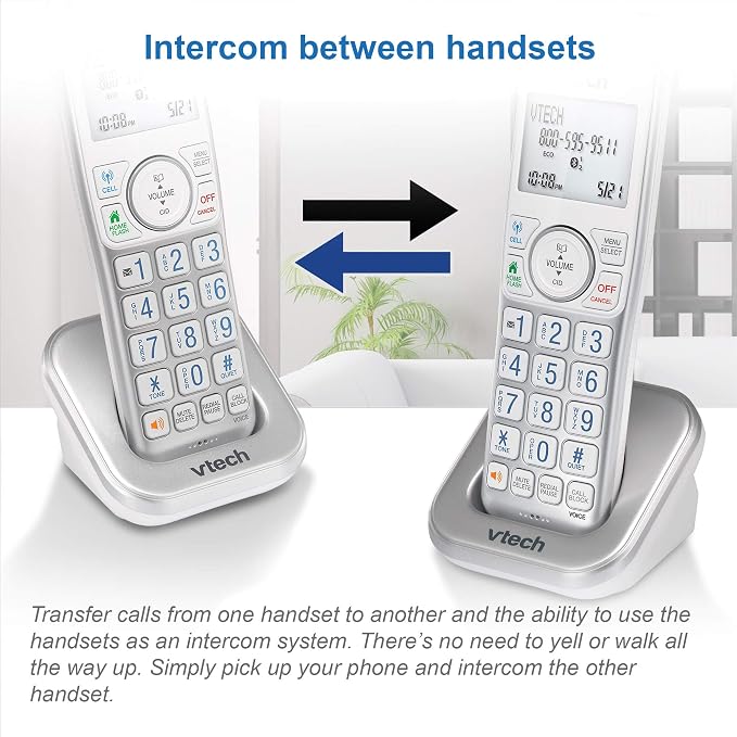 VTech VS112-37 DECT 6.0 Bluetooth 3 Handset Cordless Phone for Home with Answering Machine, Call Blocking, Caller ID, Intercom and Connect to Cell (Silver & White)
