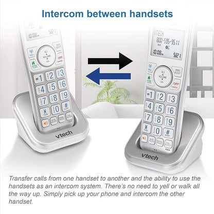 VTech VS112-37 DECT 6.0 Bluetooth 3 Handset Cordless Phone for Home with Answering Machine, Call Blocking, Caller ID, Intercom and Connect to Cell (Silver & White)