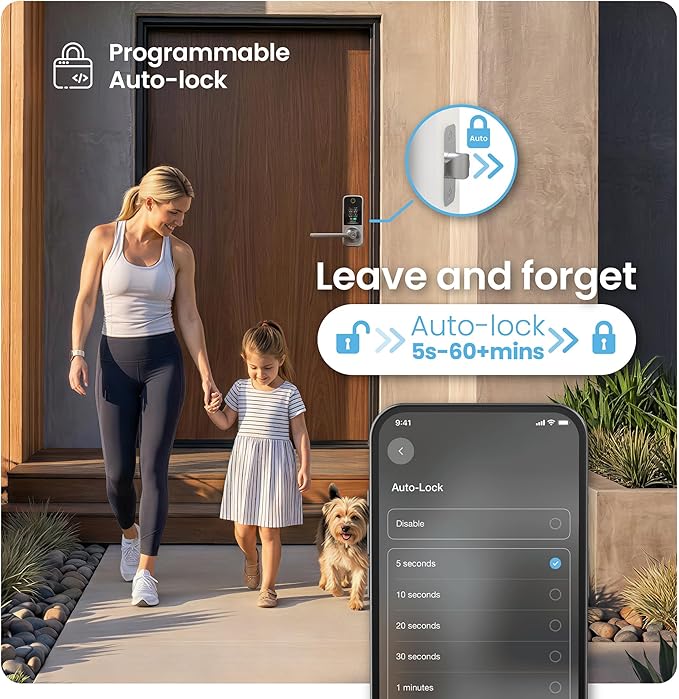 Lockly Secure Pro Smart Lock with Built-in Wi-Fi, Fingerprint Door Lock, Keyless Entry Digital Door Lock with PIN Genie Keypad (Satin Nickle)