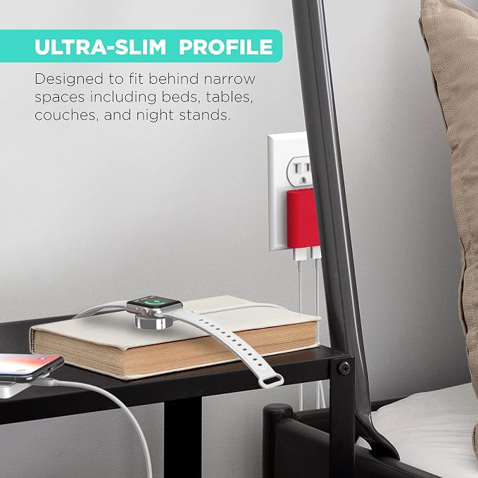 iHome Slim 2-Port USB Wall Charger, Flat Multiport Travel Plug Adapter | Dual USB-A ports, 2.4A Rapid Charge, Foldable Prongs, Slim Design, Compatible with iPhone, Android, iPad, AirPods for Home