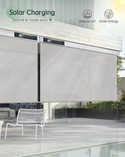 Yoolax Motorized Outdoor Shades Smart Retractable Patio Screens with App & Remote Control, Electric Blinds for Porch Patio Waterproof Roller Shades 7X8ft (3% Openness Paine Grey)