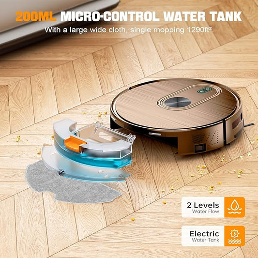 2 in 1 Robot Vacuum and Mop Combo, 6500Pa Suction, Robotic Vacuum Cleaner with 200 Min Runtime, Self-Charging, App/Alexa/Voice Control, Ideal for Hard Floor, Pet Hair, Carpet