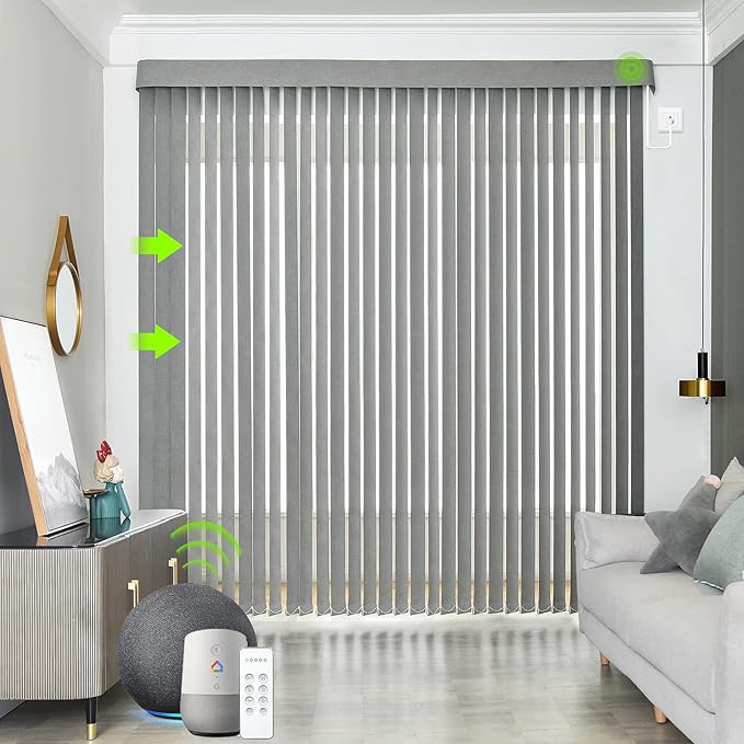 Yoolax Motorized Vertical Blind, Smart Blackout Sliding Door Shades, Blinds for Sliding Glass Doors with Alexa Google Home, Suitable for Sliding Patio Glass Doors Window, Custom Size, Smoky Grey