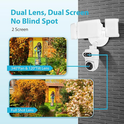 Olafus 2K Dual Lens Security Camera Outdoor, 360° Auto Tracking, 5500LM Floodlight, Color Night Vision, Motion Detection, 2-Way Audio, Alexa/Google Home, 2.4G WiFi Flood Light Camera Outdoor Wired
