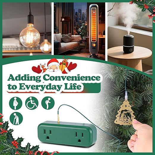 Touch Light Switch Christmas Tree Shaped Decoration Pendant Universal 3-Pin Socket Plug 118.1in Cord Total Power 120V 10A 1200W，Smart Touch Switch for Indoor Home Appliances Christmas Light String