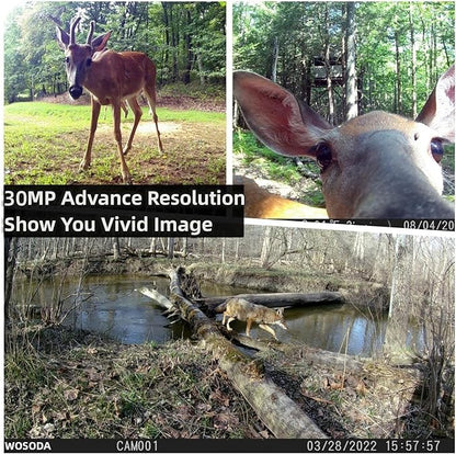 WOSODA 2 Pack Trail Camera with Night Vision Motion Activated Waterproof,30MP Game Camera,1080P HD Trail Cam with SD Card for Wildlife Monitoring,Outdoor Scouting & Security