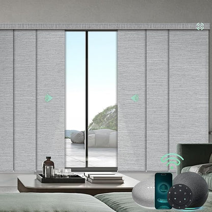 Yoolax Custom XL Smart Sliding Door Blinds, Motorized Sliding Panel Blinds Compatible with Alexa, Fabric Blackout Vertical Rechargeable Battery Shades for Glass Doors(Foggy Grey)