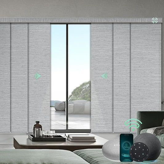 Yoolax Custom XL Smart Sliding Door Blinds, Motorized Sliding Panel Blinds Compatible with Alexa, Fabric Blackout Vertical Rechargeable Battery Shades for Glass Doors(Foggy Grey)