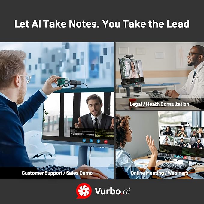 IPEVO VurboCam 4K Vurbo.ai-Powered Webcam, Ultra HD 13MP USB Camera for PC/Mac, AI Meeting Notes, Real-Time Translation, Noise Reduction Mic, Plug-and-Play for Zoom, Teams