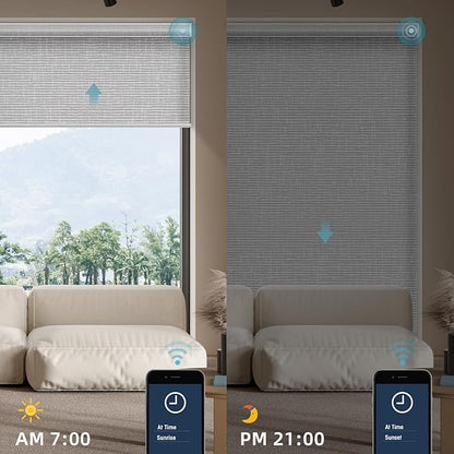 SmartWings Motorized Smart Roller Shades in Light Filtering, Electric Blinds with Remote for Windows Compatible with Alexa/Google Home/Homekit, Customized, Safari Translucent Smoke