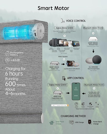 Yoolax Motorized Blinds with Remote, Designer Smart Blinds Work with Alexa, Google, Apple Homekit, 100% Blackout Motorized Shades Custom Electric Shades Voice Control (V-Basalt Stripe)