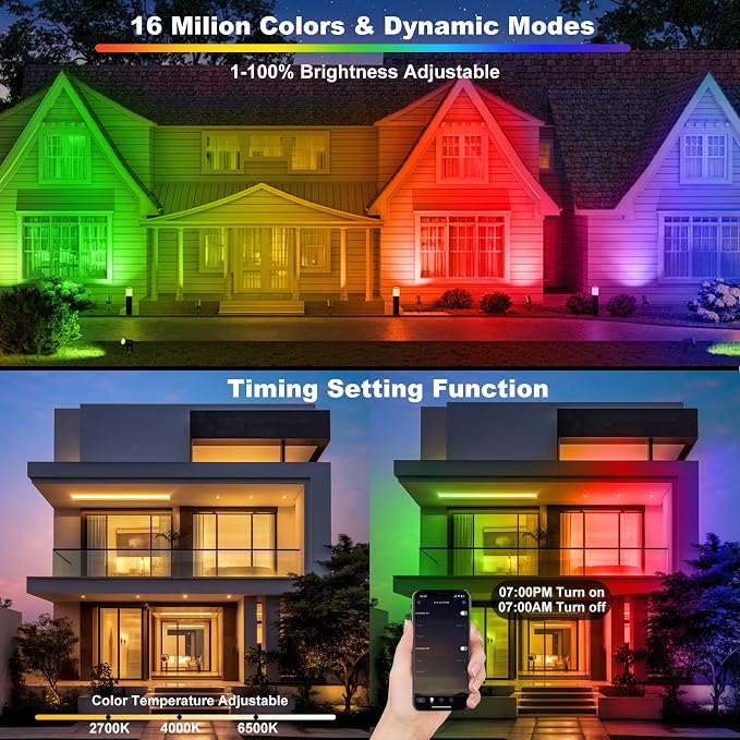 T-SUN RGB Flood Light Bar 2 Pack 50W RGBCW Outdoor Wall Washer Flood Lights | Color Changing LED Wash Lights with APP & Remote Control, Music Sync, Timer, Memory, 2700K-6500K for House Garden Party