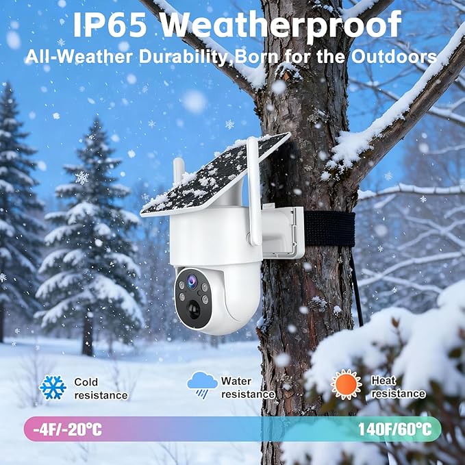 4G LTE Cellular Security Camera Outdoor,365 Days Free Unlimited Data,No WiFi Security Camera Solar Powered,360°Viewing,2K Color Night Vision,Tuya Smart Camera,PIR Motion Sensor,64GB Storage