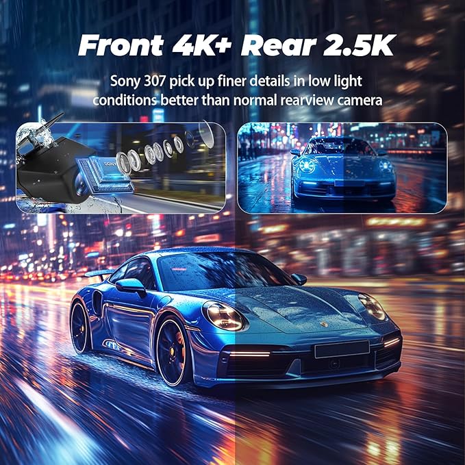 Aprilboy 4K + 2.5K Mirror Dash Cam, 12'' Rearview Mirror Camera for Cars with with IMX415 Sensor, WiFi, Night Vision, Reverse Assist, Parking Monitoring