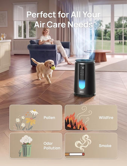 DREO Home Air Purifier 338, Bedroom HEPA Air Cleaner for Dorm Room, Pets, Smoke, Dust, Pollen,Odor with Scent Diffuser,PM2.5 Quality Monitor, 4 Fan Speeds & Auto/Turbo/18dB Quiet Sleep Mode, DR-HAP008