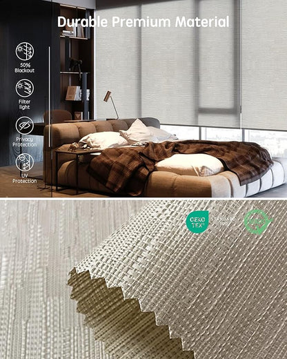 Yoolax Motorized Blinds with Remote, Light Filtering Smart Roller Shades Work with Alexa, Google, Apple Homekit, Custom Automatic Shades with Voice Control for Living Room (Jacquard Coffee)